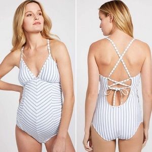 Splendid one piece swimsuit white blue stripes